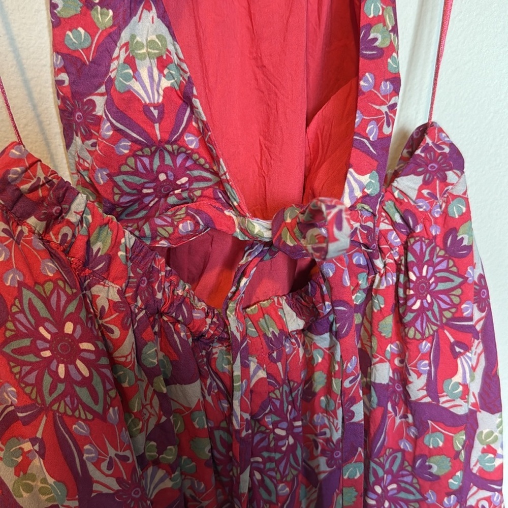 Free People Coral Tides Romper in Hollyhock Combo Womens Large Tie Open Back - Picture 6 of 11